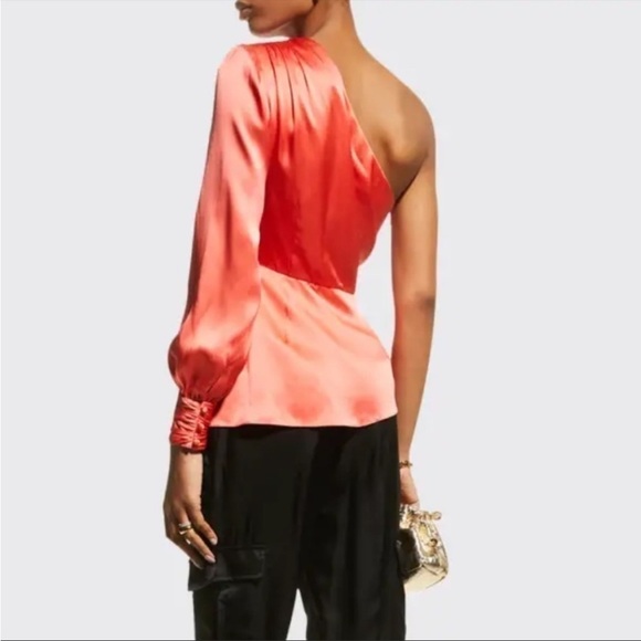 Cinq A Sept Stace Neon Coral One Shoulder Blouse Size Medium New with tags! - Picture 2 of 16